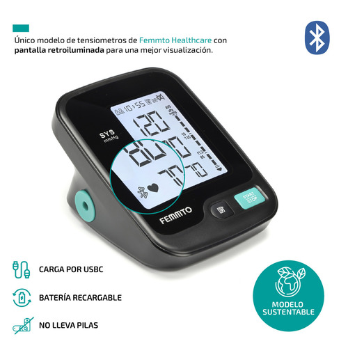 Tensiometro Brazo Bluetooth Monitor Presion Arterial Digital Bateria Recargable Usb Retroiluminado Femmto Bpa4