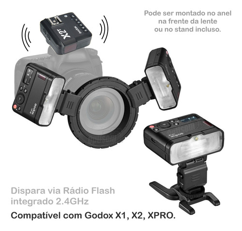 Flash Macro Duplo Godox Mf12 Para Câmera Sony + Rádio X2t