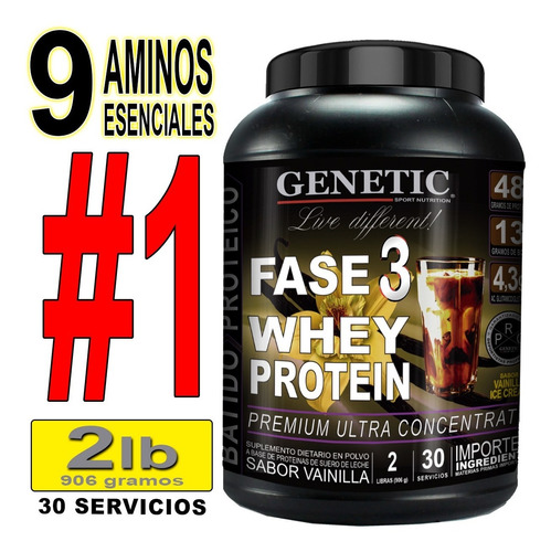 Masa Muscular Magra Energía Whey Proteina Fase 3 2lb Genetic