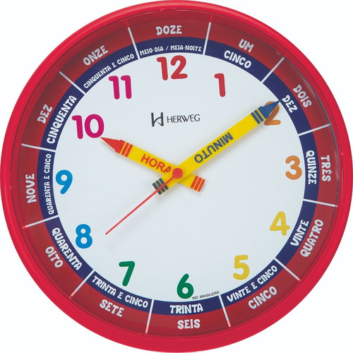 Relógio Parede 25cm Herweg Educativo Infantil 6690 Vermelho