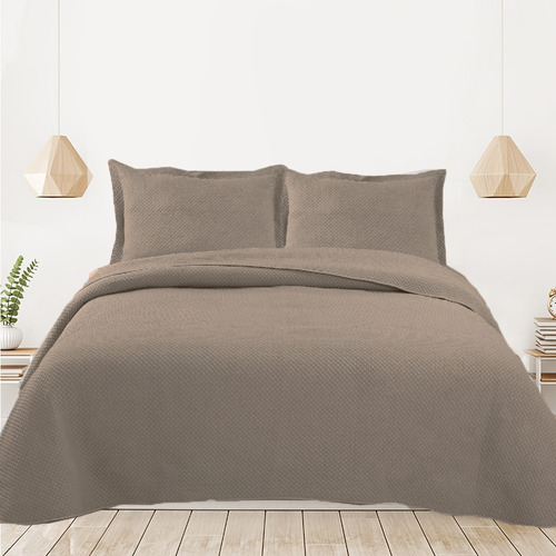 Cubrecama Queen Size Stone Washed Calidad Premium Color Taupe Celine