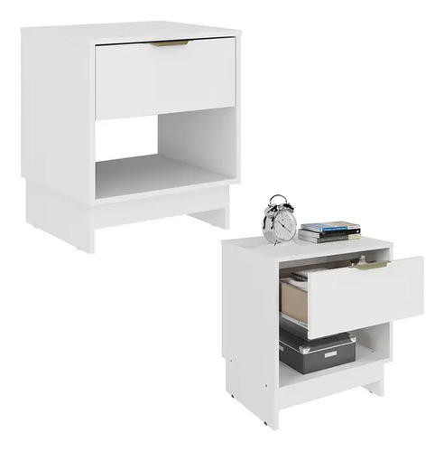 Mesa De Luz Carraro Amplia 1 Cajon Mdp Con Guias Metalicas Brillante Blanco