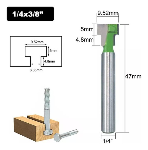 Brocas Ranurador Fresa Router 3/8 1/2 5/16 T-slot Kit 3pz
