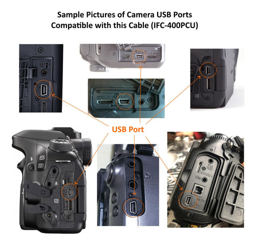 Cámara Ifc-400pcu Cable Usb De De Datos / Archivos Para Videocámaras Canon Rebel Eos T1i T2i T3 T3i T4i T5i T6 T6i T6s T7i, Select Powershot Y Vixia. Consulta La Lista Completa De