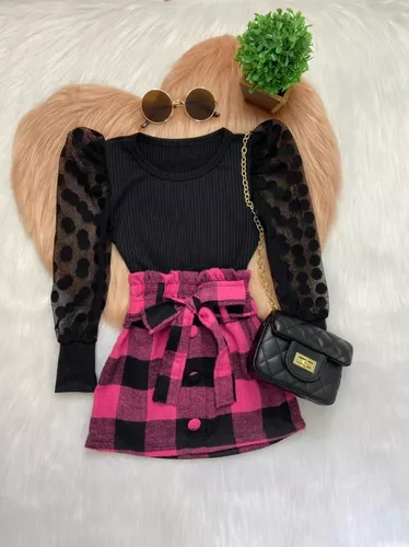 Conjunto Infantil Menina Blogueirinha Barbie Saia Rosa De Luxo