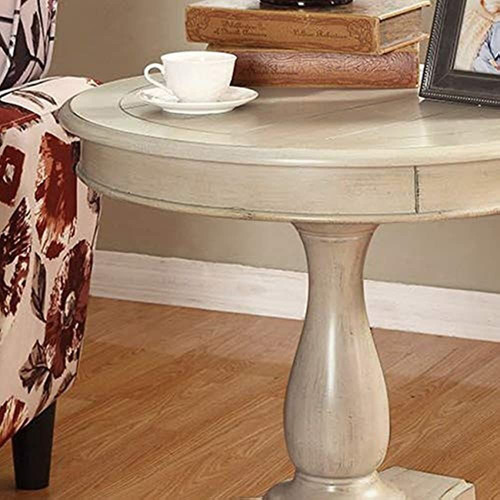 Roundhill Furniture  Mesa Redonda Con Pedestal De Madera Ren