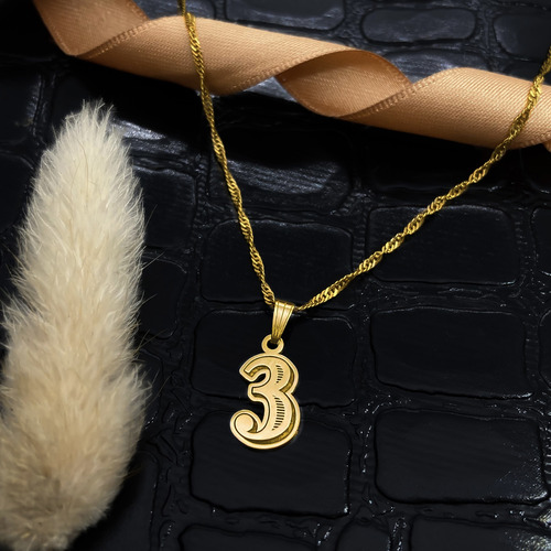 Cadena Y Dije Números Oro 18k 3 - Tres 40 Cm