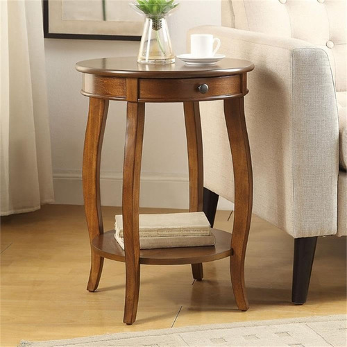 Mesa Auxiliar Redonda De Madera Con Estante Inferior