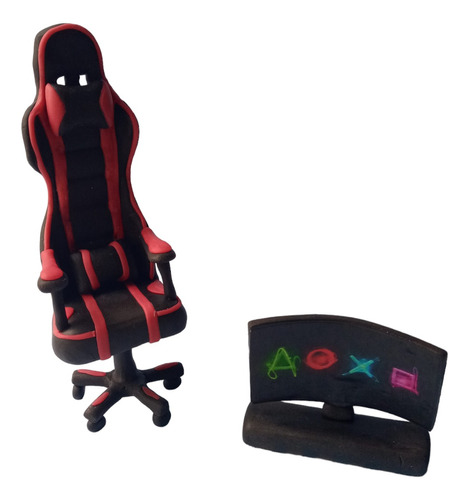 Silla Gamer + Tv Gamer En Porcelana Fria Adorno De Torta