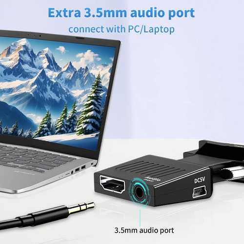 Adaptador Vga A Hdmi, Convertidor Vga A Hdmi Con Cable De