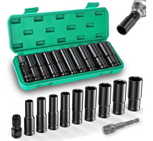Kit Jogo Soquetes De Impacto 1/2 Pol. Longos Com 10 Peças