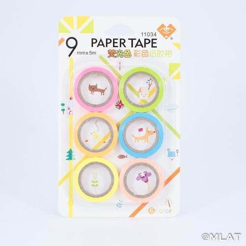 Washi Tape Cinta Adhesiva Colores X 6 Unidades !! 5 Metros