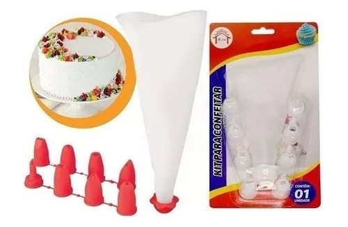  Kit Conjunto Para Confeitar Bolo 8 Bicos + Saco Decorador