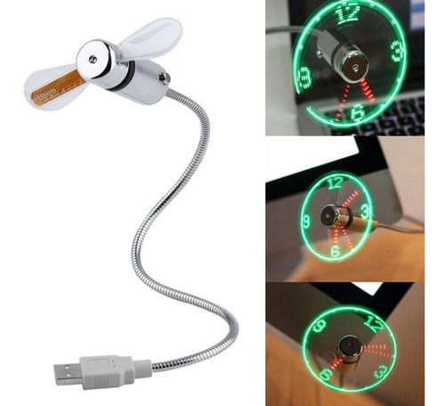 Reloj Ventilador Luz Led Usb De Metal Flexible Ajustable