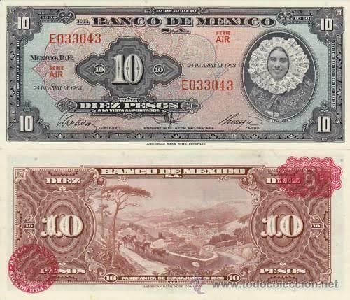 Billete Antiguo De México 10 Pesos La Tehuana Guanajuato