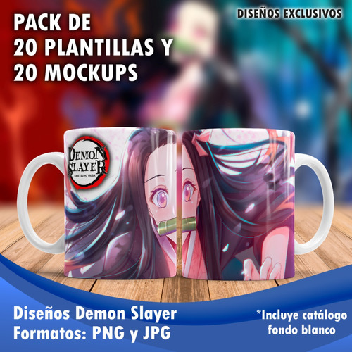 20 Plantillas Demon Slayer + 20 Mockups Tazas Sublimación 