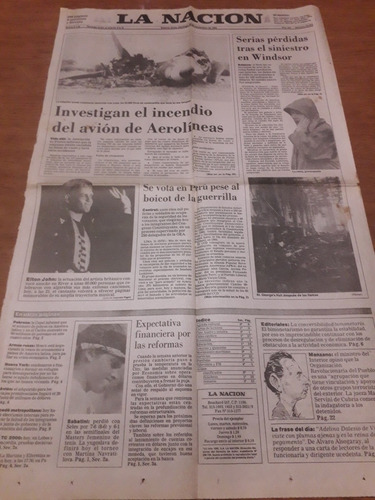 Tapa Diario Nación 22 11 1992 Aerolíneas Incendio Sabatini (Usado)