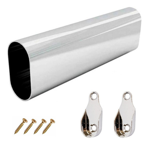 Tubo Cabideiro Oval Cromado Com Suportes E Parafusos 120cm