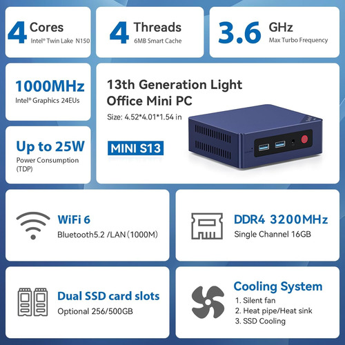 Beelink Mini Pc S13 Con Procesador Intel Twin Lake-n150, 8 G