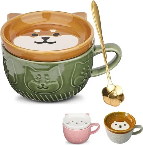 Taza De Té De Cerámica Con Diseño De Gato, Taza Con Tapa, Di