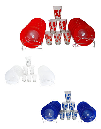 Set Vajilla 18 Piezas Rojo Circulos