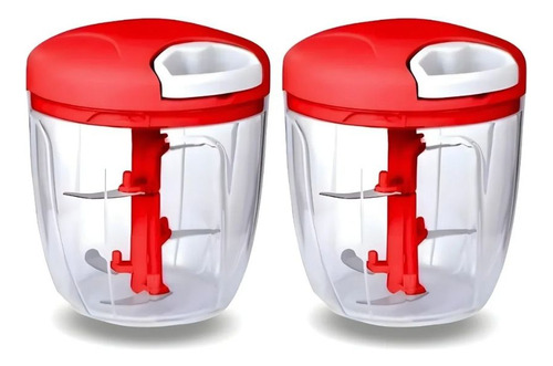 Kit 2 Processador Trituradores ALIMENTOS Manual 5 Lâminas 900ml Rosa