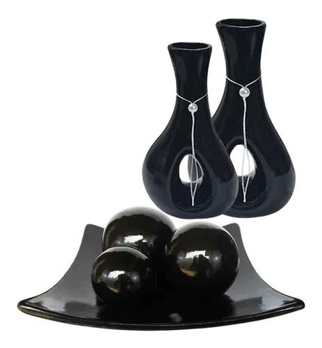 Vasos Par Furados E Centro De Mesa 3 Esferas Cerâmica Black
