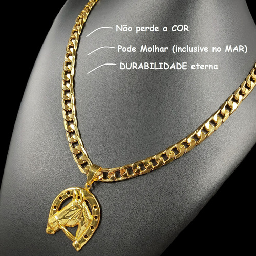 Cordão Grosso 10mm Masculino Banhado Ouro 18k + Ferradura
