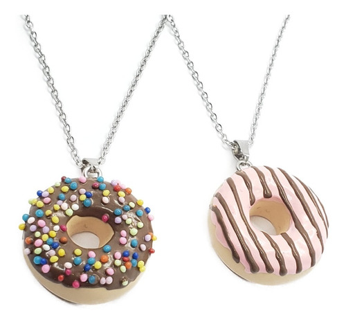 Collar Dona De Chocolate Y Fresa 2 Pz De Pasta Y Acero Inox