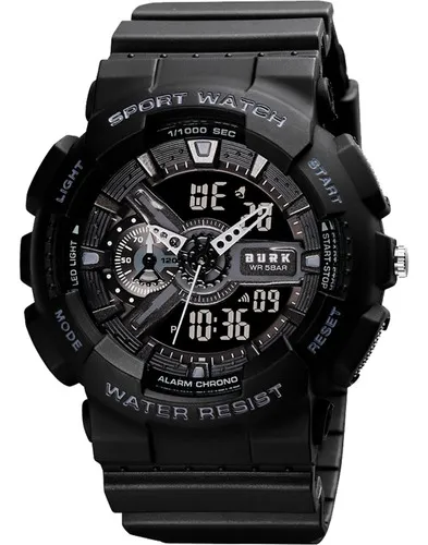 Reloj Deportivo Hombre Burk 1688 Alarma Cronometro Luz ! Color de la malla  Negro Color del bisel Negro