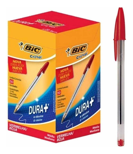 Bolígrafo duro Bic Crystal con caja roja de 50 U