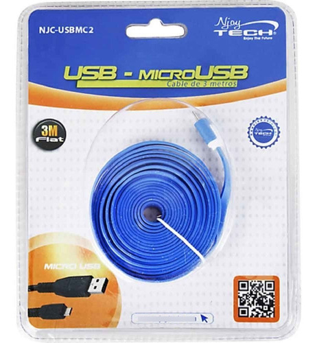 Cable Micro Usb 3 Metros Njoy Tech Azul