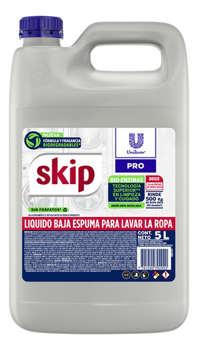 Jabón Líquido Para Ropa Skip Baja Espuma Unilever 5 Lts Rens