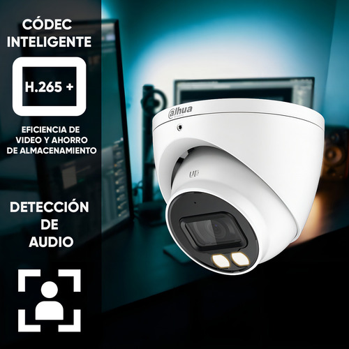 Dahua Cámara Domo Ip HDW2239TAS LED Resolución de 2mp Full Color Lente de 2.8 mm Leds para 30 Mts Ranura para MicroSD Entrada PoE Tecnología Inteligente H.265 Analíticos con IVS Protección IP67 Blanca