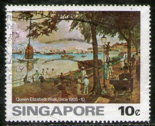Singapur Sello Usado Pintura Del Antiguo Singapur Año 1976