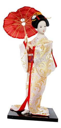 12 Japonesa Gueixa Senhora Estatueta Branco E Dourado