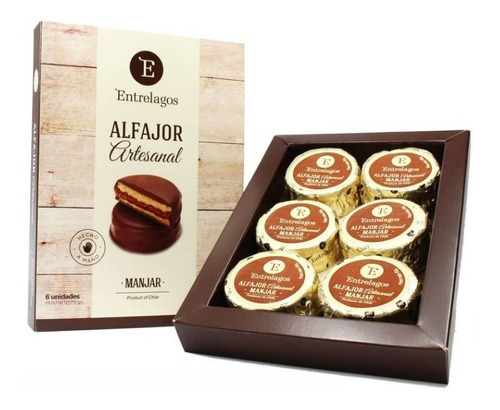 Caja De 6 Alfajores De Manjar Marca Entrelagos 