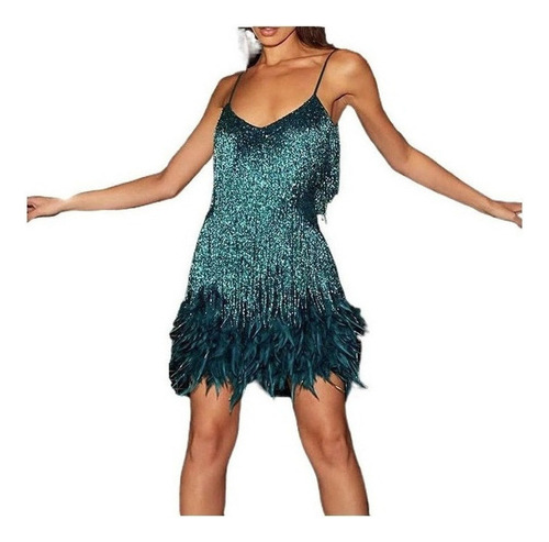 Vestido De Fiesta Sexy Borlas Lentejuelas Plumas Para Mujer