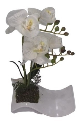 Flores Artificiales En Maceta  - Orquidea Blanca 28 Cm