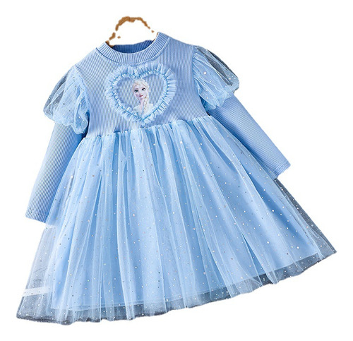 Vestido De Malla Infantil De Manga Larga Frozen, Vestido De