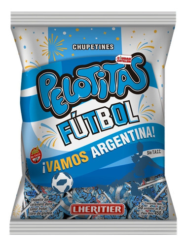 Chupetín Frutal Argentina Pelotitas Fútbol Sin Tacc X 50 U. Lheritier Chupetín - Frutal - Pack - 50 - 1 (Incluye: Es libre de gluten)