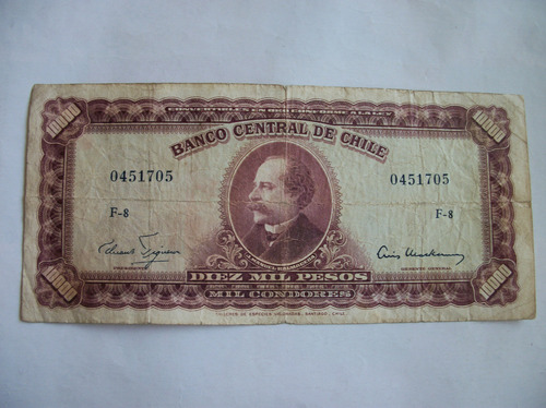 Billete De 10.000 Pesos Remarcado A Escudo (rg)