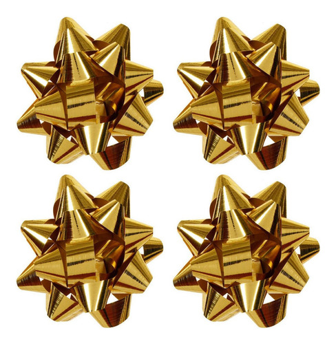 Moño Grande Oro Estrella Mayoreo 8cm Mylin 100pz Color Dorado