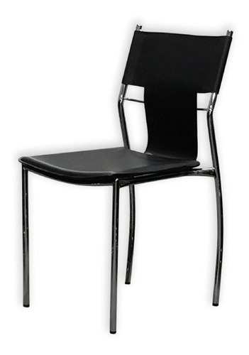 Silla Diseño Moderno Metal Cromo Cuero Negro Tisera Cods73