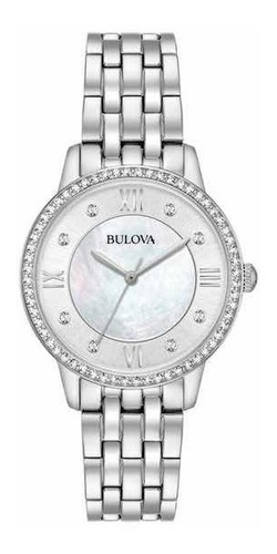 Reloj Bulova 96x138 Mujer Analogico Cristales Cuarzo Color de la malla Plateado Color del bisel Plateado Color del fondo Blanco