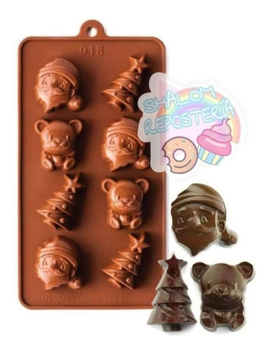 * Molde Silicon 8 Figuras Navidad Fondant Choco Resina Jabon