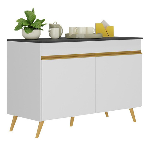 Balcão Cozinha Gabinete Pia 120cm Veneza Multimóveis V3738 Cor Branco/Dourado