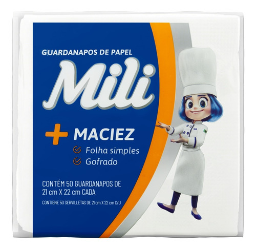 Guardanapo De Papel Folha Simples Mili 21 X 22cm 100 Unidade