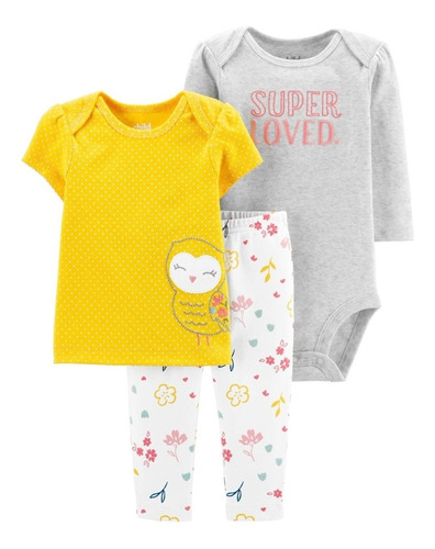 Conjunto Para Bebe Marca Carters, Camiseta, Body Y Pantalon