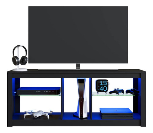 Rack Com Led 02 Prateleiras Em Vidro 136cm Preto Proddy
